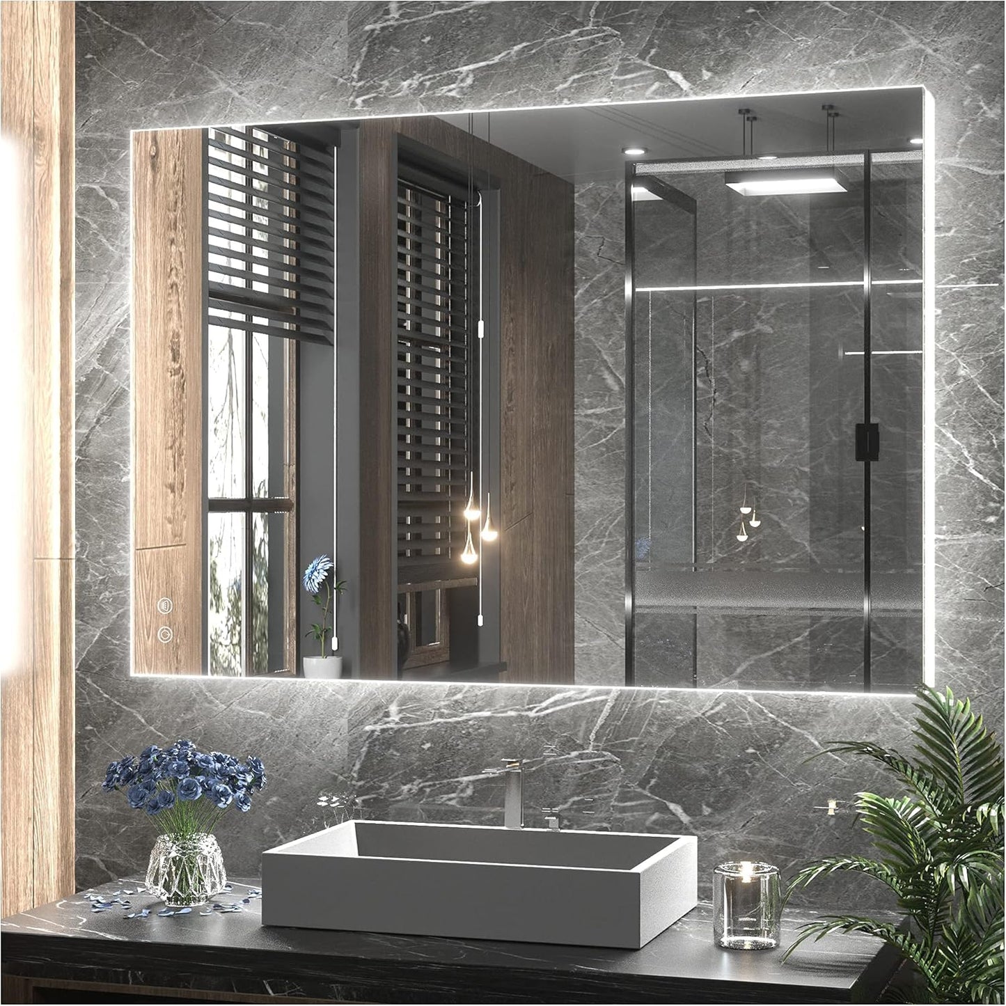 TETOTE 36 x 28 LED Backlit Bathroom Vanity Mirror with Light,3Color White/Warm/Natural,Anti-Fog Lighted Mirror,Dimmable,Wall Mounted