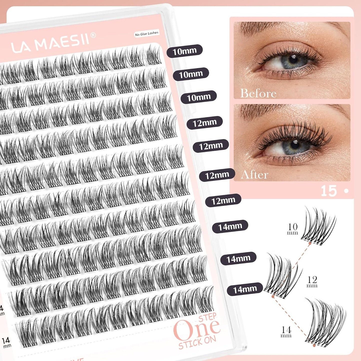 Self Adhesive Eyelashes, 112Pcs Clear Band Lash Clusters, Wipsy Pre-Glued Eyelash Clusters, No Glue Needed Press On Invisible Band Resuable Eyelashes(SC15)
