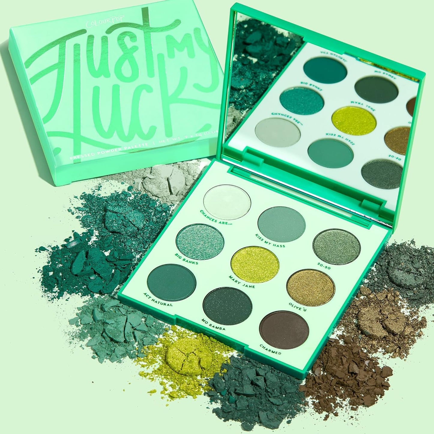 ColourPop Just My Luck Green Eyeshadow Palette - Green & Neutral Eyeshadow Palette with Matte & Metallic Finishes - High-Pigment Eye Makeup with a Long-Wearing Formula (0.3 oz)