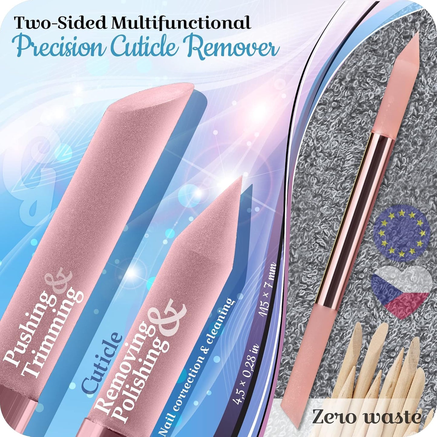 GLADZY Glass Cuticle Pusher - Manicure Cuticle Stick - Crystal Glass Cuticle Remover - Professional Nail Care Tool - Genuine Czech Quality Premium File Set