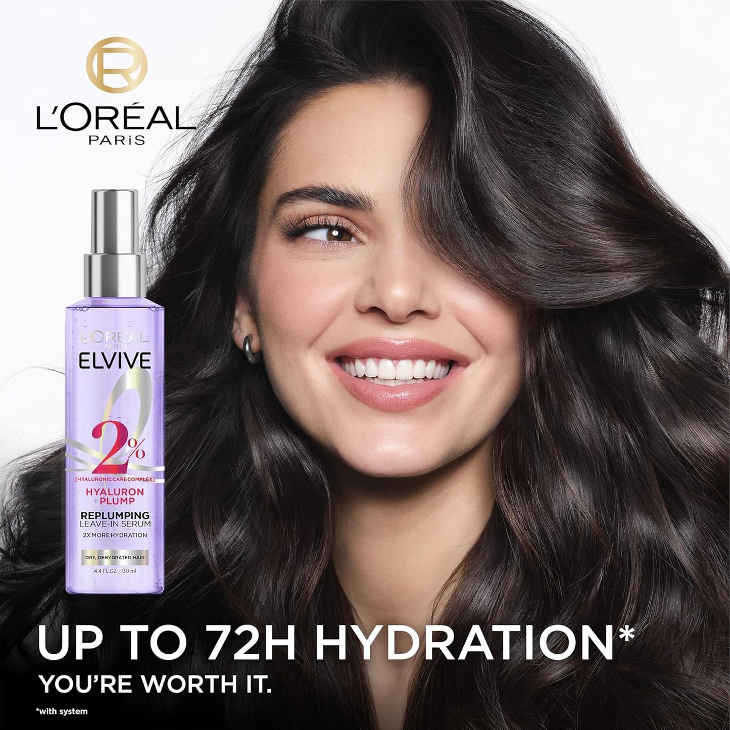 L'Oreal Paris Elvive Hyaluron Plump Moisture Plump Hair Serum for Dehydrated, Dry Hair with Hyaluronic Acid Care Complex, Paraben-Free, 4.4 Fl Oz