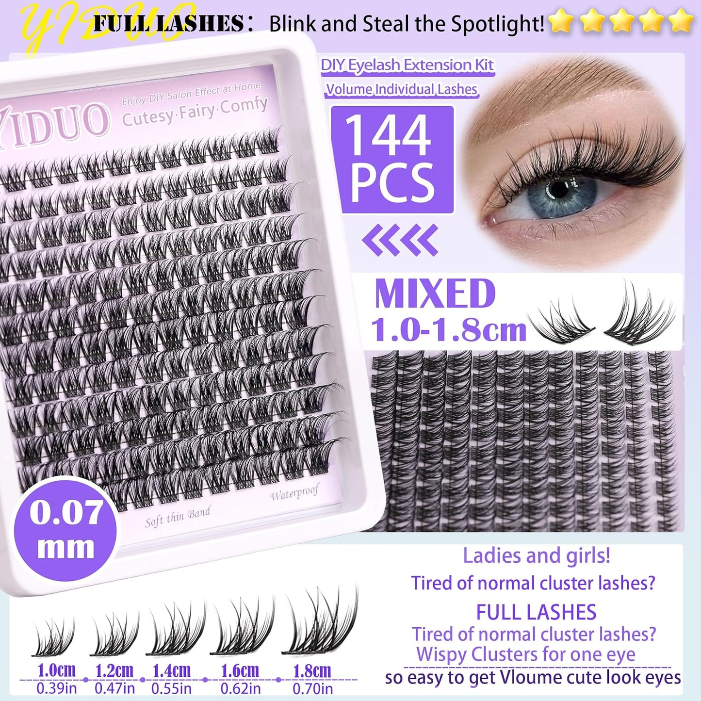 YlDUO Lashes Clusters Kit Gift Packs Natural False Eyelashes Extensions C/D Curl Wispy Individual Fake Eyelash, DIY Natural Extension Lash with Glue*2|Tweezers|Removers|Eyelash&Eyebrow Brush
