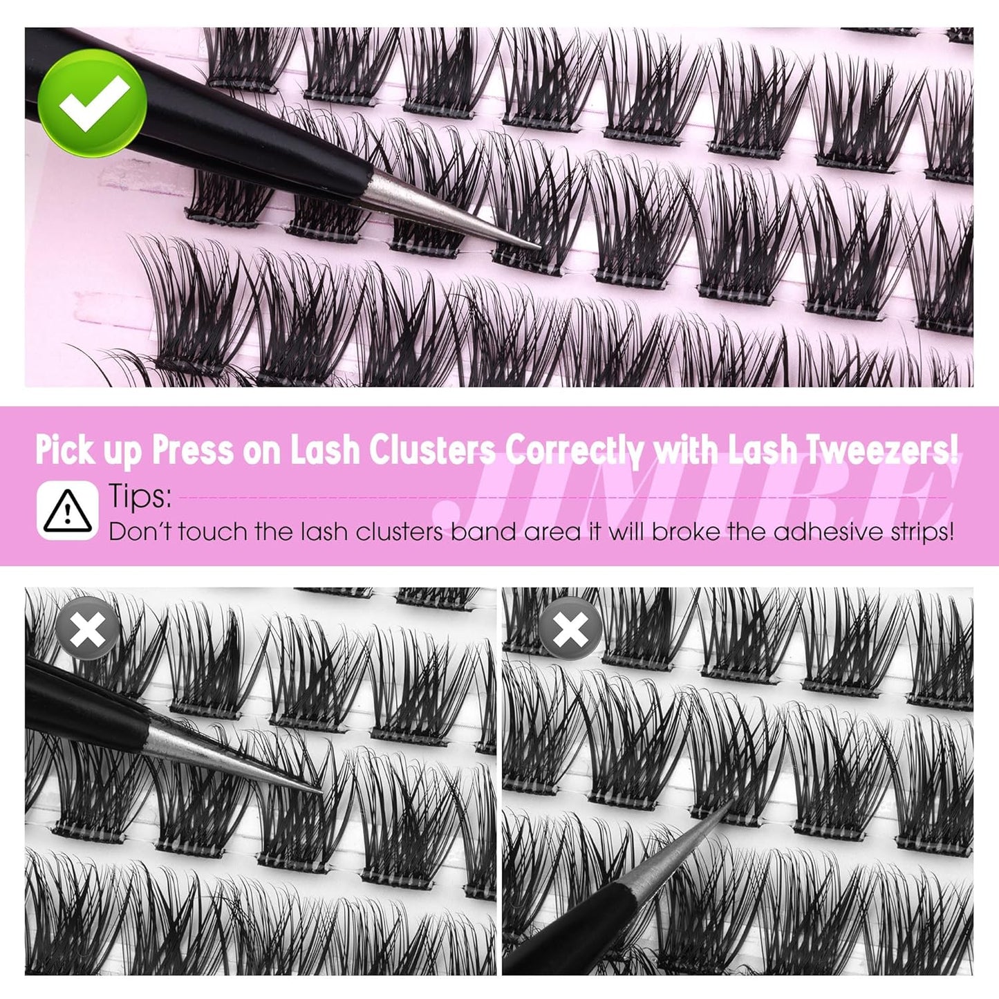 JIMIRE Self Adhesive Eyelashes Natural Wispy 8-16MM Pre Glued Lash Clusters No Glue Needed Press on Lashes Reusable Self Adhesive Lashes Classic Eyelash Clusters Easy to Apply