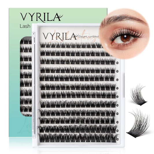 Lash Clusters 0.05mm Individual Lashes, 3D Wispy Lashes Clusters, 0.1mm Super Thin Band Resuable Natural Lashes,C Curl Faux Mink Lashes,180pcs Lash Extension (Green Lushy-C-0.05-8-16mix)