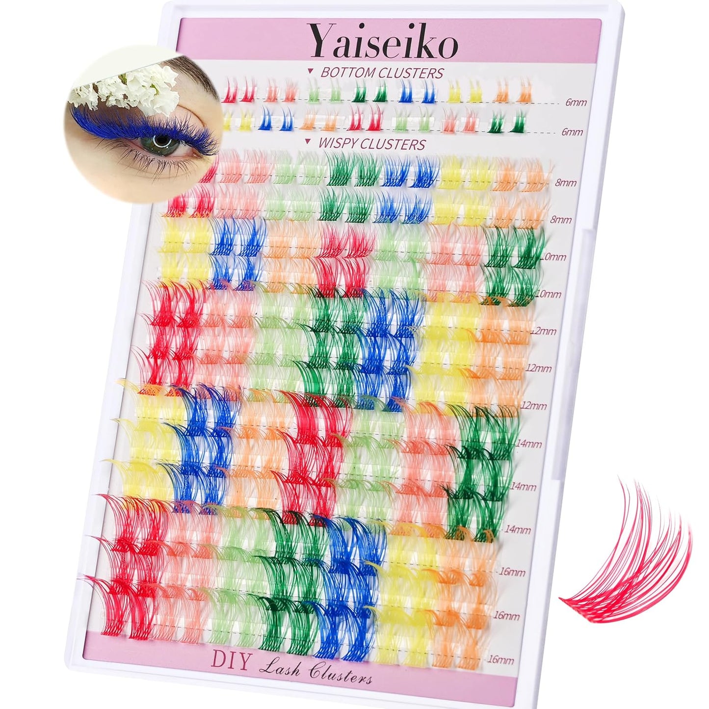 Wispy Colored Lash Clusters with Bottom Lashes Individual Lashes D Curl 8-16mm Mixed 7 Colors Rainbow DIY Eyelash Extension Colorful Cluster Lashes Pack by Yaiseiko