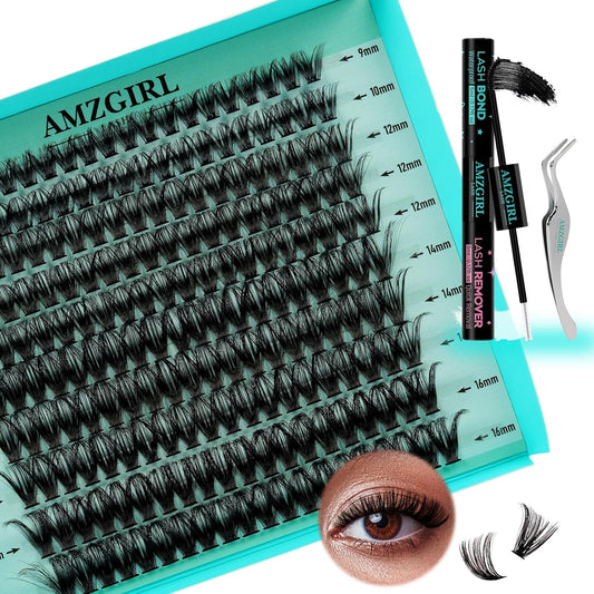 Lash Extension Kit 200PCS Lash Clusters Mix Eyelash Extension Kit with Waterproof Lash Bond and Remover,Individual Lashes with Lash Tweezers for Beginners at Home(60D,D-Mix9-16mm)