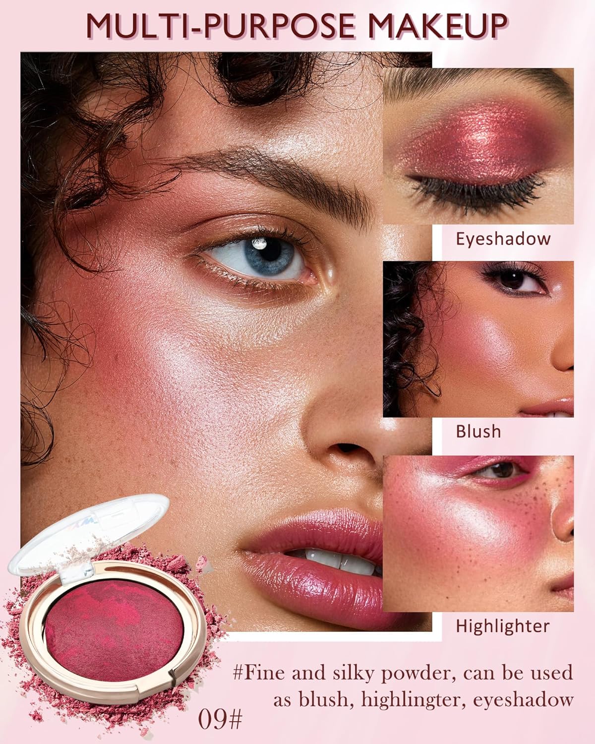 Baked Blush,Glow Marbleized Blush Powder Palette,Lightweight Shimmery Cruelty-Free Blusher for Cheeks,Eyeshadow & Highlight,Makeup Gift for Women rubores de maquillaje(0.49Ounce)-09 Mangosteen