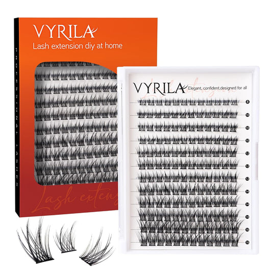 Lash Cluster 144pcs Individual Lashes,8-16mm Diy Lash Extension,C Curl Lash Clusters Wispy,3D Natural Lash Clusters Look Like Eyelash Extension DIY at Home (Orange Spirit-C-8-16mix)