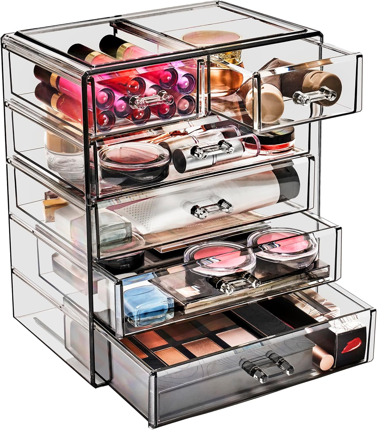 Sorbus Acrylic Makeup Organizer - Organization and Storage Case for Cosmetics Make Up & Jewelry - Big Clear Makeup Organizer for Vanity, Bathroom, College Dorm, Closet, Desk (4 Large, 2 Small Drawers)