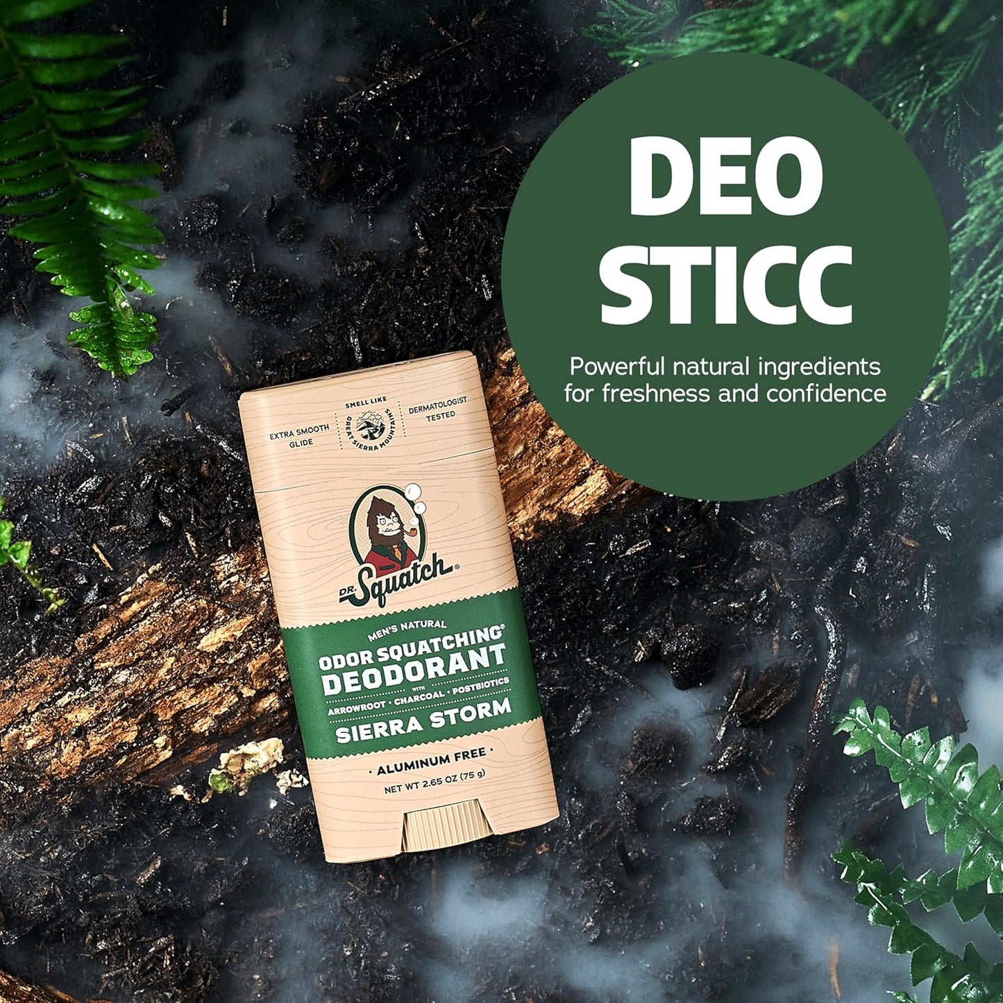 Dr. Squatch Natural Deodorant for Men - Sierra Storm – Smells Like Giant Mountain Sequoias - Odor-Squatching Men's Deodorant Aluminum Free (2.65 oz, 3 Pack)