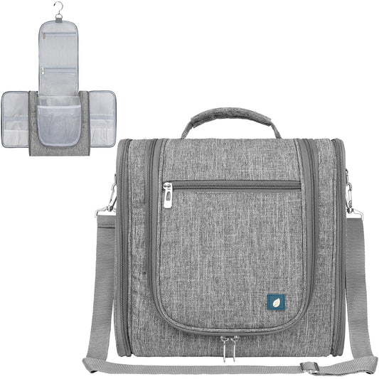 PAVILIA Extra Large Toiletry Bag Travel Bag for Women Men, Hanging Cosmetic Organizer, Water Resistant Makeup Bag for Accessories Toiletries, Travel Essentials Kit (Grey)