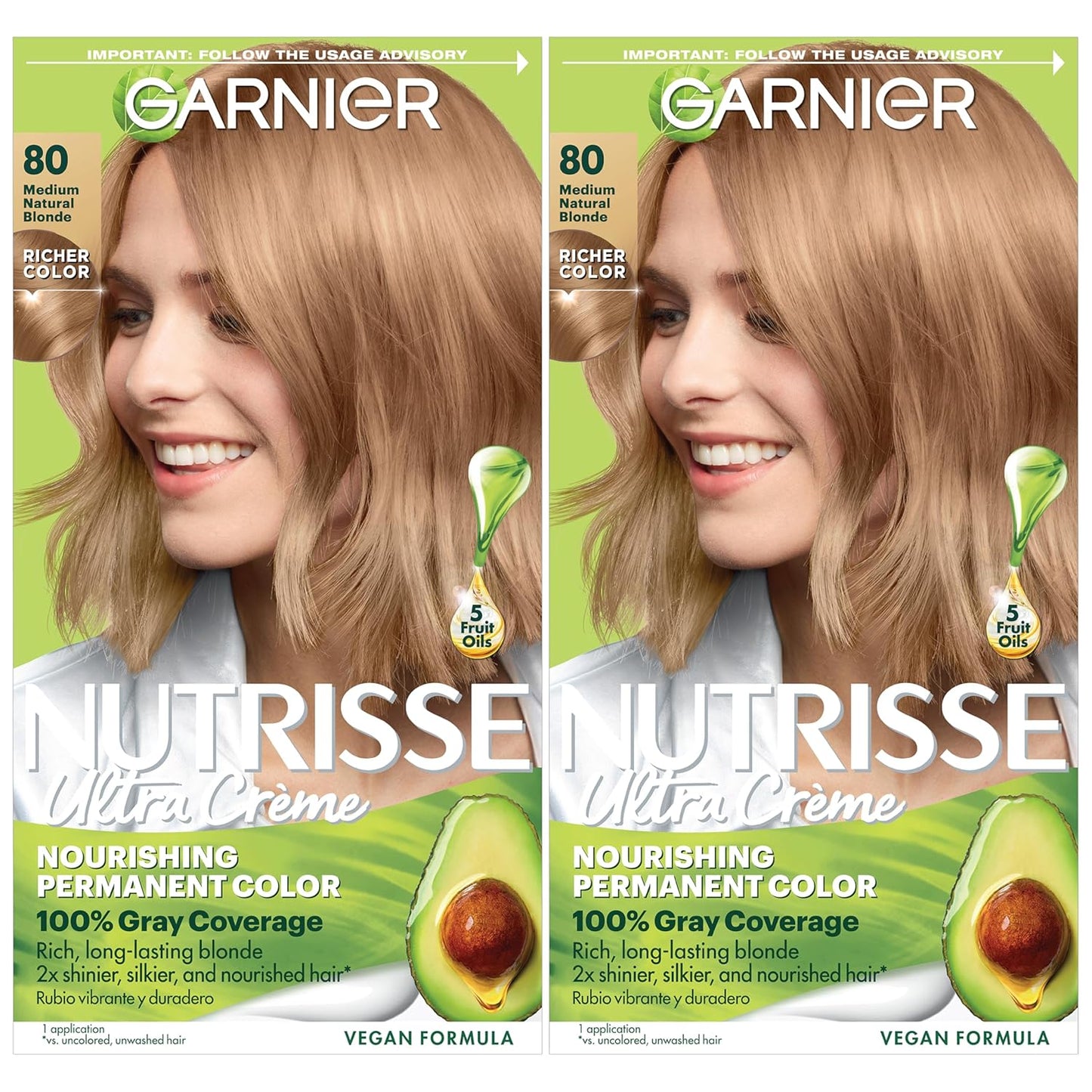 Garnier Hair Color Nutrisse Nourishing Creme, 80 Medium Natural Blonde (Butternut) Permanent Hair Dye, 2 Count (Packaging May Vary)