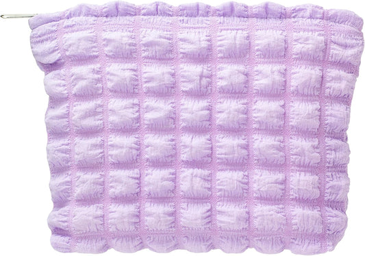 PAZIMIIK Floral Makeup Bag Large Cotton Zipper Pouch for Purse Travel Canvas Make Up Organizer for Women Cosmetic,Bubble Purple