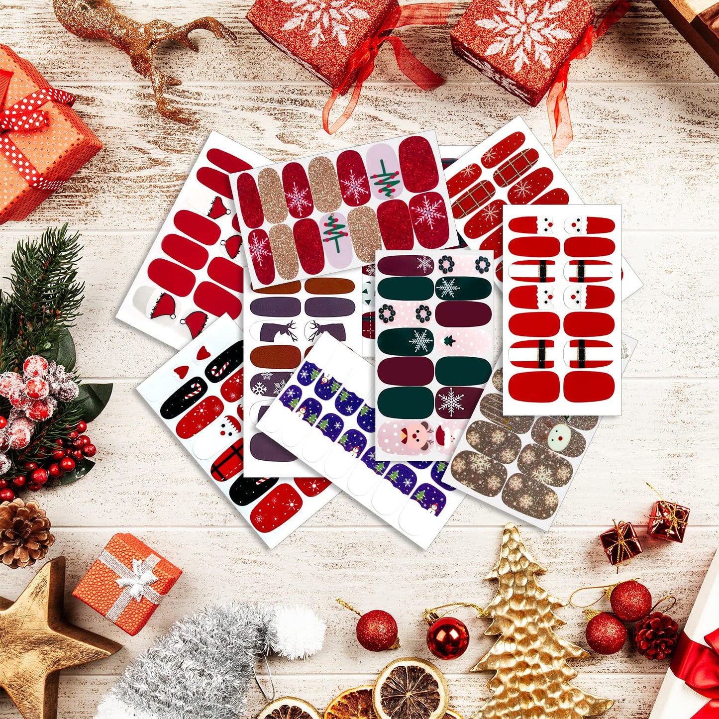 WOKOTO 20Pcs Christmas Nail Polish Stickers Full Wraps Gel Strips for Women Girls Art Christmas Father Elk Holiday Stick On Nails