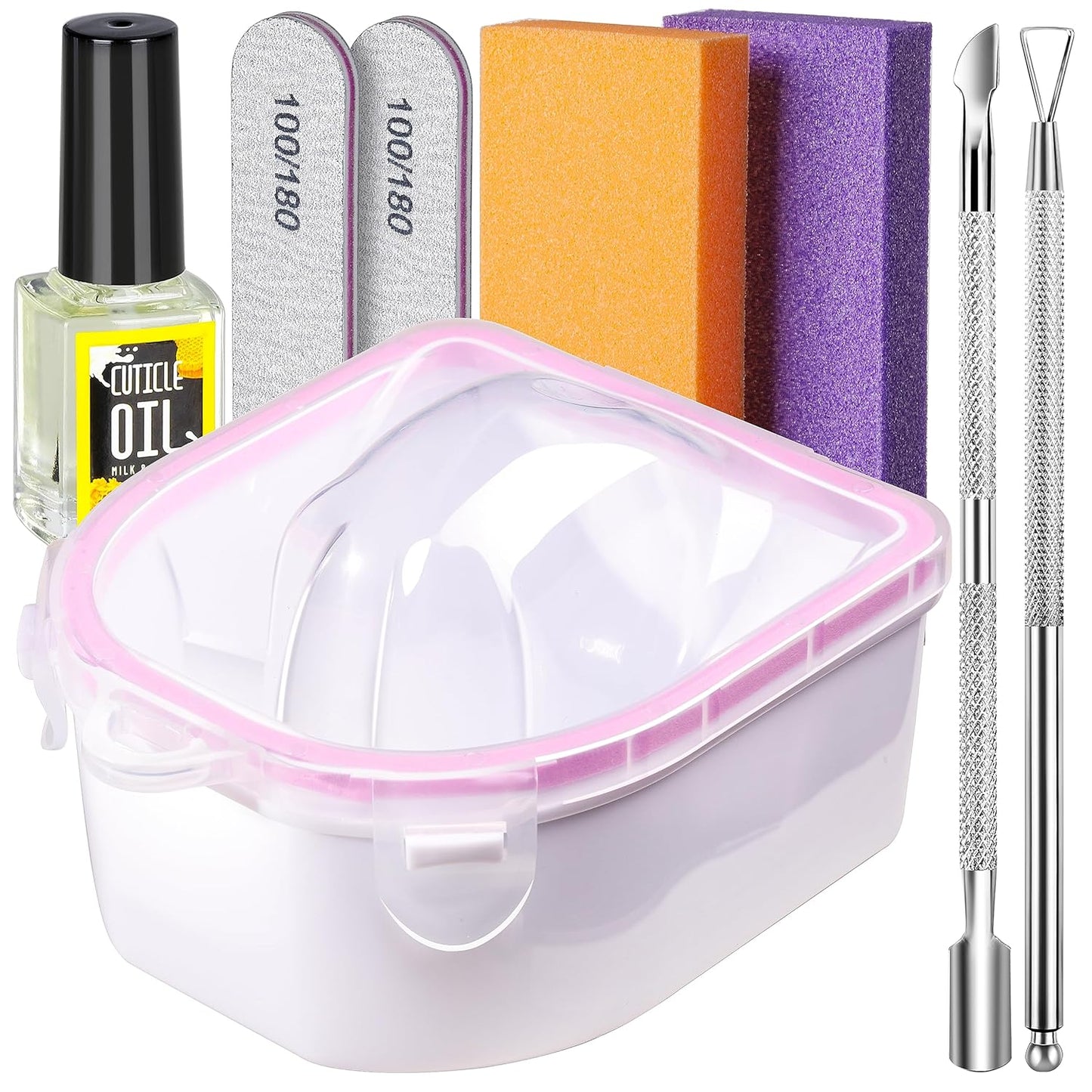 Teenitor Nail Soaking Bowl, Soak Off Gel Polish Dip Powder Remover, Manicure Bowl for Hand, Cuticle Remover Tools, Nail Brush Cuticle Pusher,Cuticle Oil Cuticle Peeler,Nail File Buffer Milk and Honey