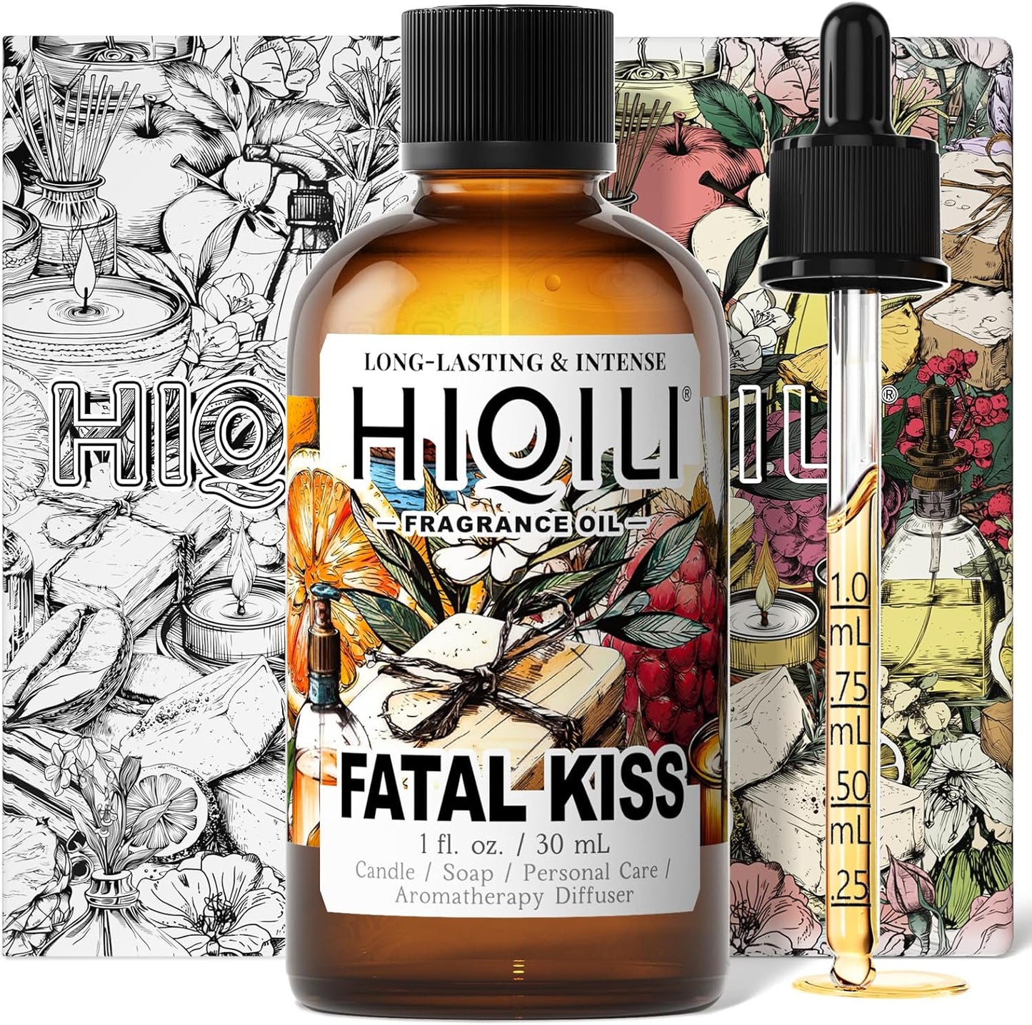 HIQILI Fatal Kiss Fragrance Oil for DIY Soap, Candle & Wardrobe Sachets Making, Add to Shampoo & Laundry Detergent - 1Fl Oz