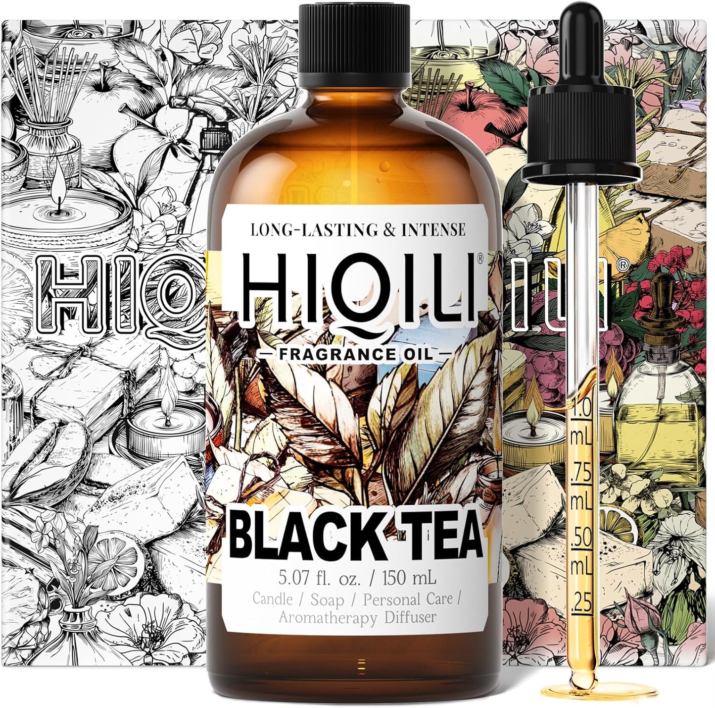 HIQILI Black Tea Fragrance Oil for Diffuser & Car Air Freshener, Long-Lasting Hotel Scent, Candle & Soap Making Supplies - 5.07 Fl Oz