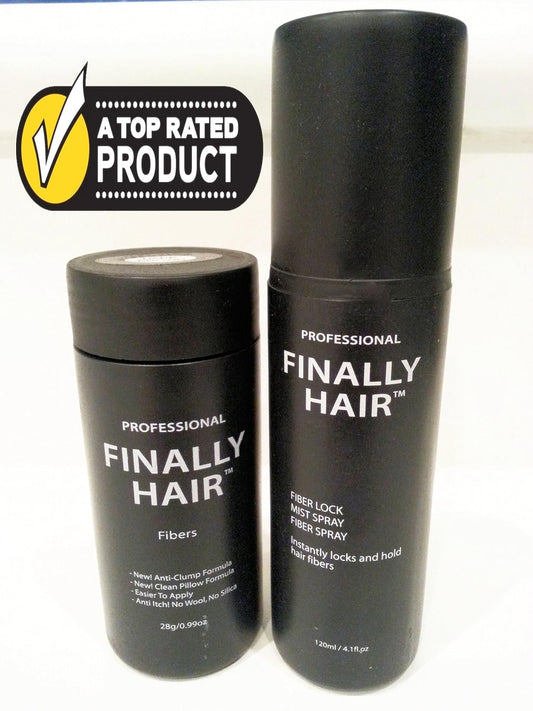 Hair Building Fibers Black 28g Bottle of Finally Hair Building Fibers and Finally Hair 120ml 4.1 oz. Bottle of Fiber Lock Hair Spray. Hair Loss Concealer Fibers (Black)