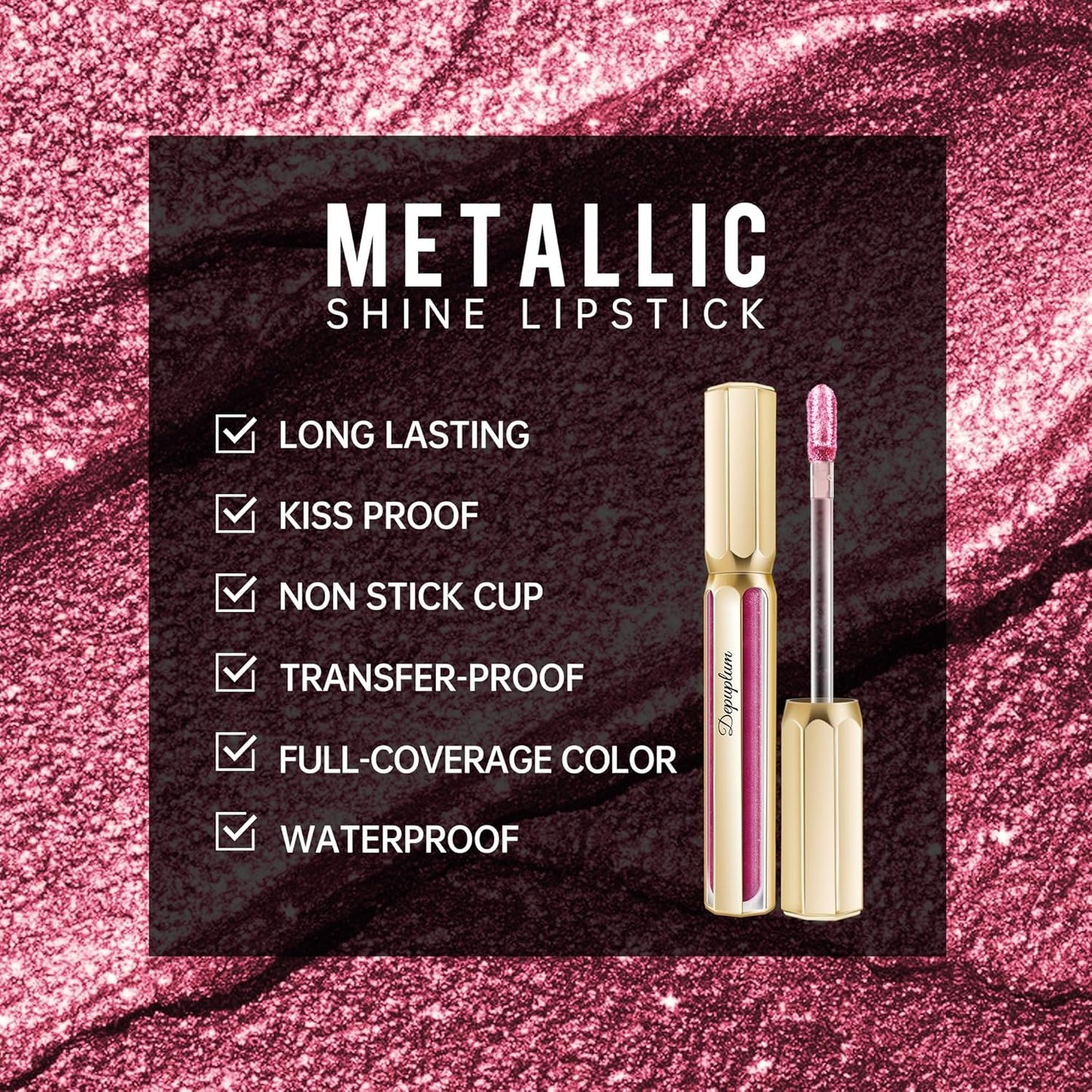 Burgundy Lipsticks for Women Metallic Lipstick Long Lasting Non Stick Cup Lip Gloss, Shimmer Lightweight Hydrating Full Coverage Lip Color, DP107 Wild Girl