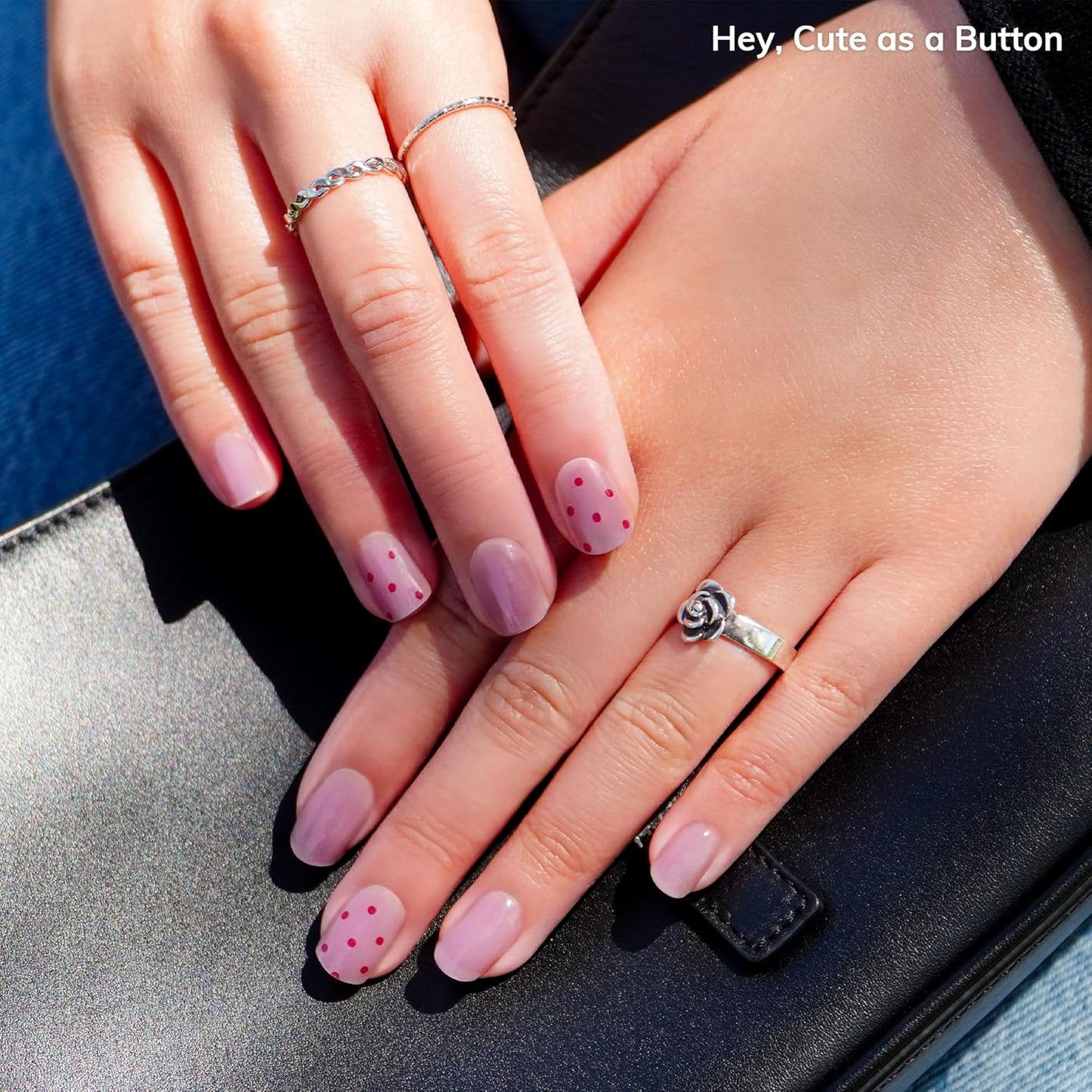 Semi Cured Gel Nail Strips | No LED Lamp Needed | Summer, Solid, Purple | Easy Apply & Remove, Salon Quality | Includes 28 Strips, 1 Prep Pads, Nail File & Wooden stick - Hey, Cute as a Button