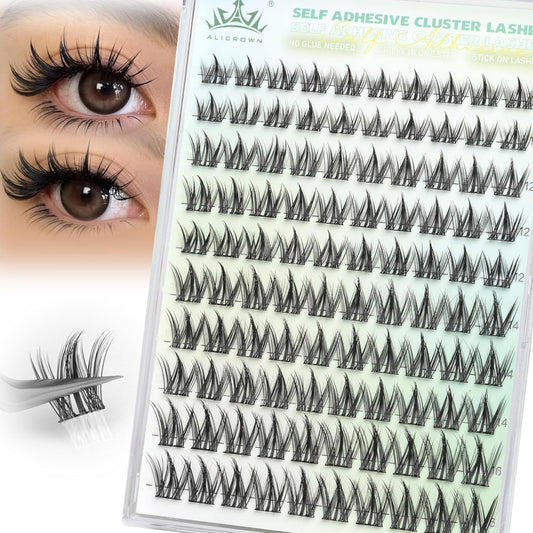 Self Adhesive Eyelashes Manga Lash Clusters 10MM-16MM No Glue Needed Eyelash Clusters Wispy Self Adhesive Lash Extensions Spiky Pre Glued Eyelash Extensions 100Pcs