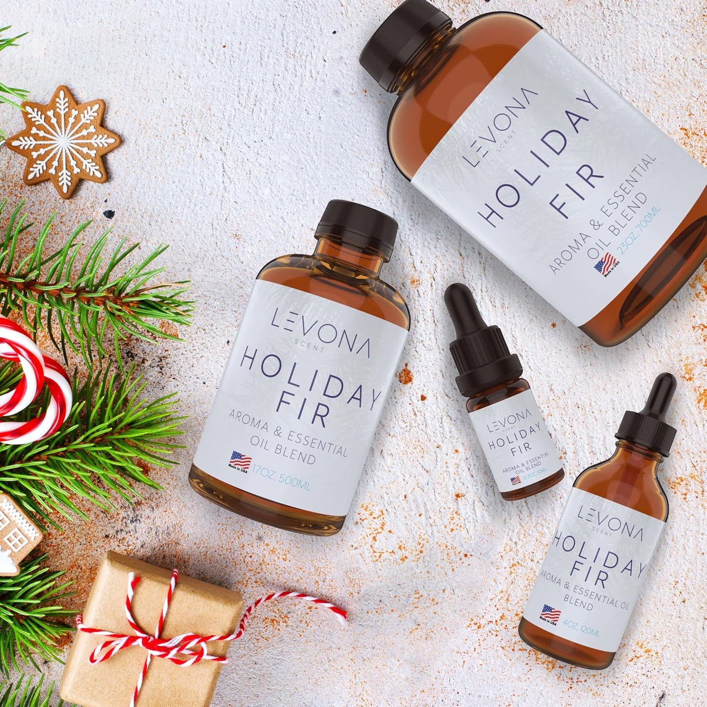 Levona Scent Christmas Essential Oils for Diffuser: Holiday Fir Essential Oil for Diffusers for Home - Essential Oils with Notes of Sandalwood & Amber Oil - Winter Fir and Balsam Fragrance - 120Ml