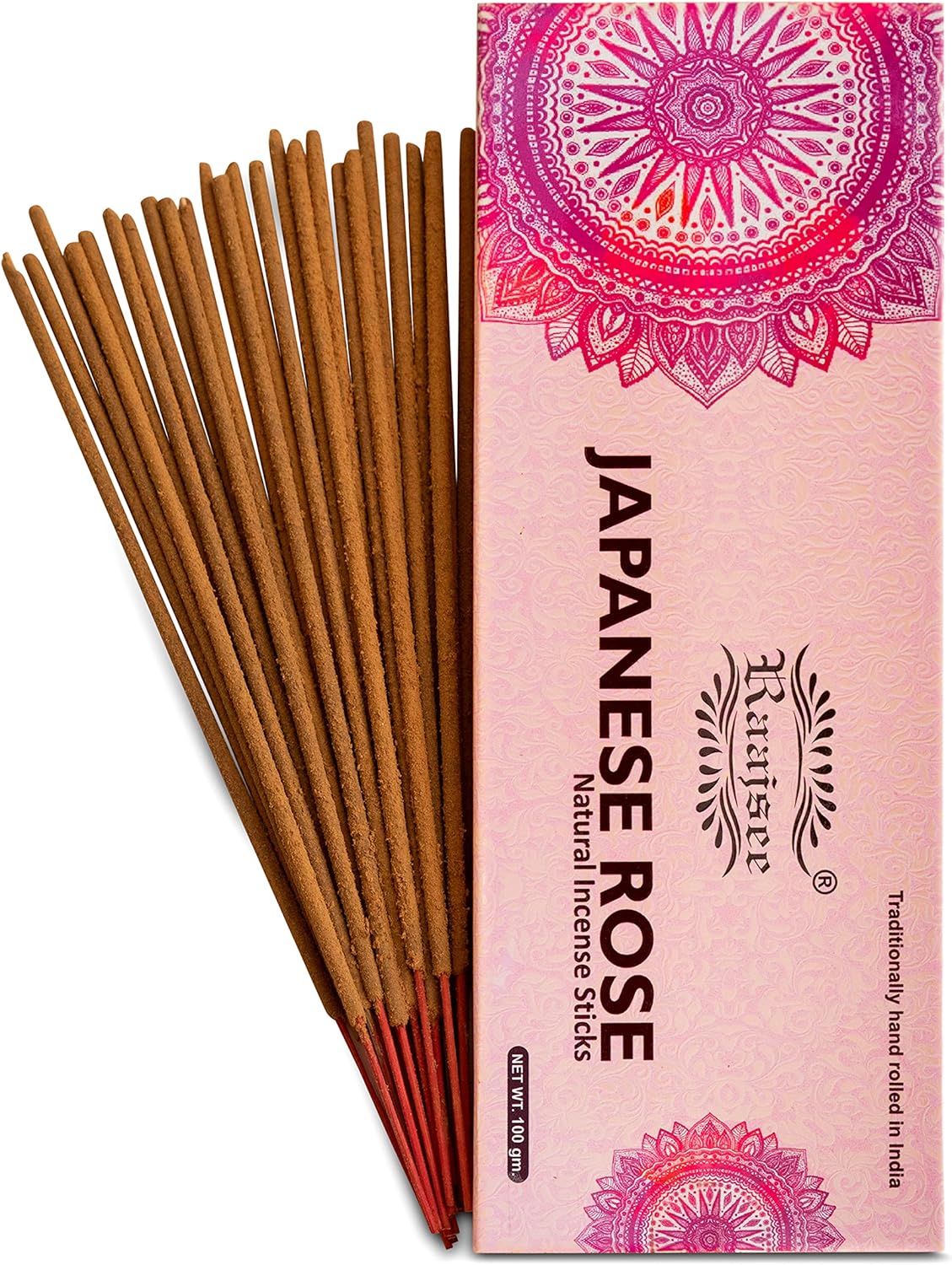 Raajsee Japanese Rose Incense Sticks 100 Gm Pack-100% Pure Organic Natural Hand Rolled Free from Chemicals-for Church,Aromatherapy,Relaxation,Meditation & Sensual Therapy