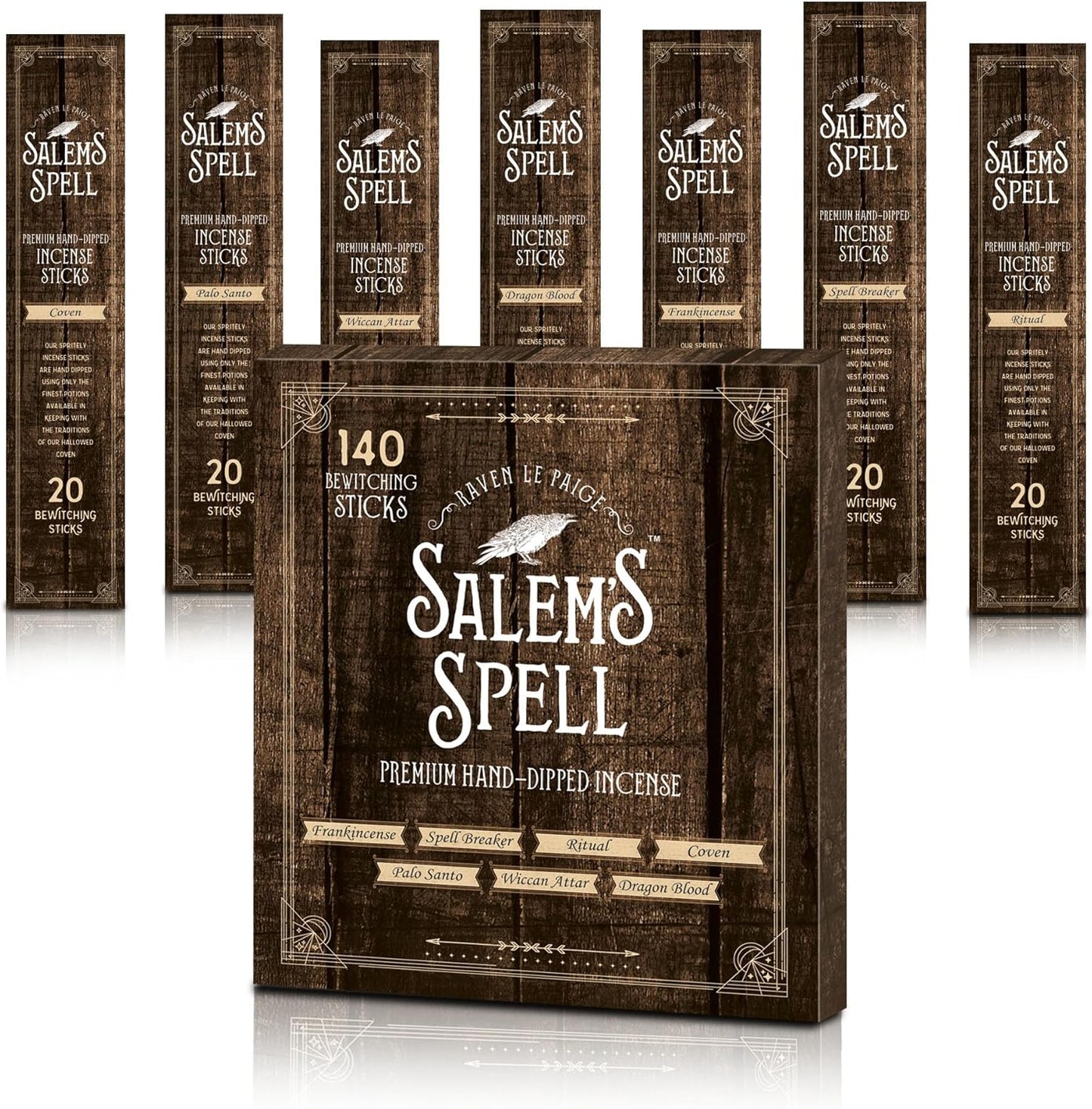 Mecka Salem Spell Incense Sticks | Set of 7 | Premium Slow Burn Organic Incense Sticks for Wicca Rituals and Mystic Vibes | 140 Insense Sticks of Palo Santo, Frankincense, Dragon Blood