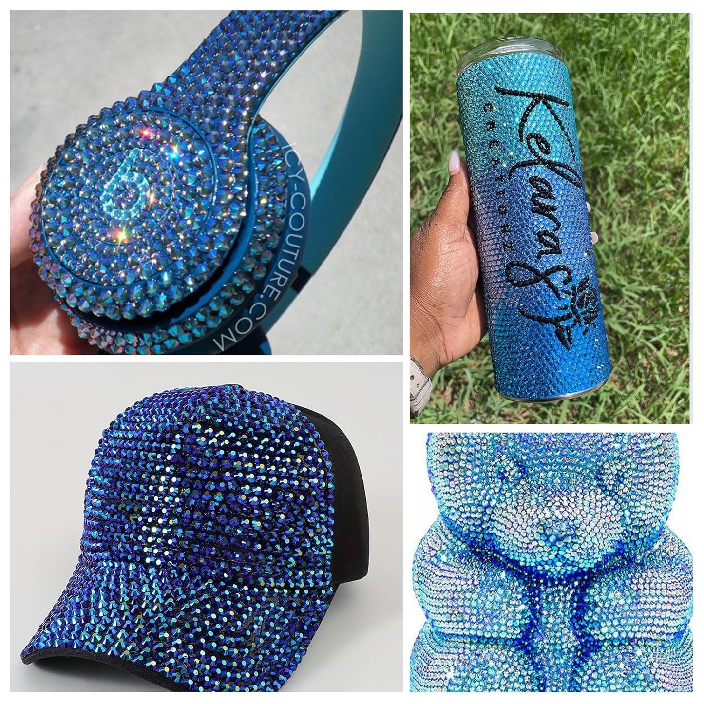 1440Pcs Blue Zircon Crystal Rhinestones,Glass Flatback Rhinestones Gemstones for Nail Face Makeup Art Crafts Clothes Decoration-(SS16,4.0mm,Blue Zircon)