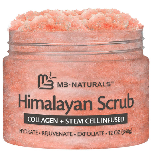 Himalayan Salt Scrub, Face, Foot, and Body Exfoliator with Collagen and Stem Cells, Exfoliating Scrub for Toning, Cellulite, and Skin Care by M3 Naturals
