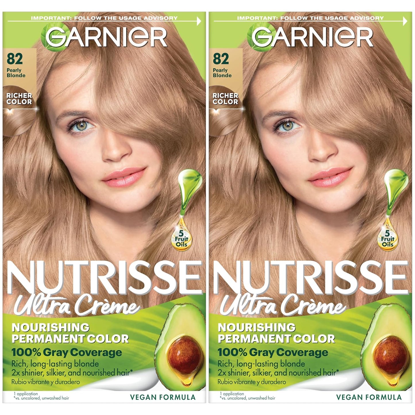 Garnier Hair Color Nutrisse Nourishing Creme, 82 Pearly Blonde (Biscotti) Permanent Hair Dye, 2 Count (Packaging May Vary)