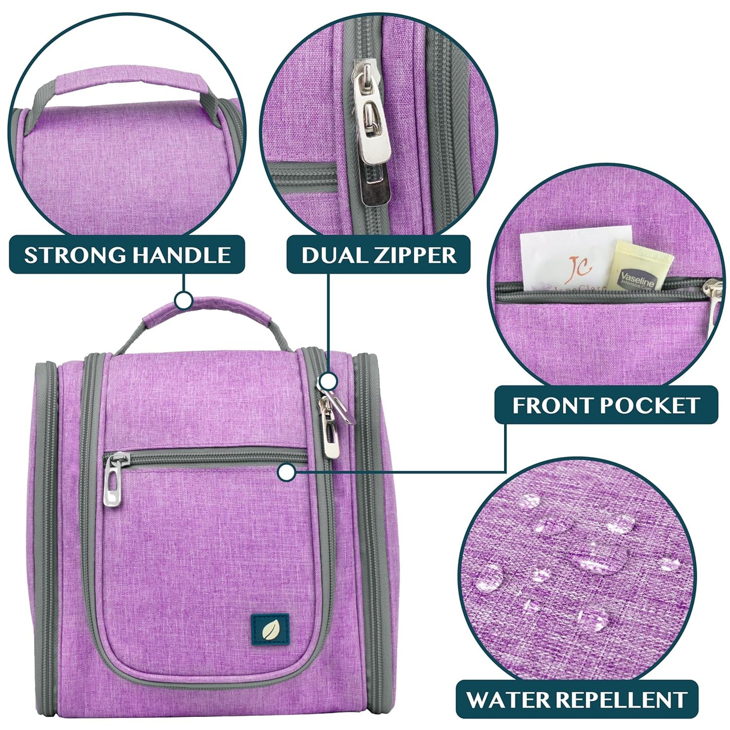 PAVILIA Toiletry Bag Travel Bag for Women Men, Hanging Cosmetic Organizer, Water Resistant Makeup Bag for Accessories Toiletries, Large Travel Essentials Kit (Purple)