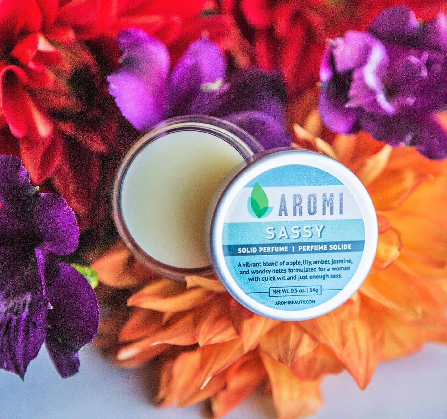 Aromi Sassy Solid Perfume | Fresh, Fruity Fragrance, Vegan, Cruelty-free, Clean Scent, Apple, Jasmine, Amber, Wax Based, Travel, Gift, Handmade (Sassy)